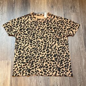 AERIE Oversized Crew Boyfriend T-Shirt Leopard Pattern Short Sleeve Tee XXS
